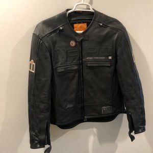 Icon Asphalt Technologies. Leather motorcycle jacket. Black on black ICON logo.